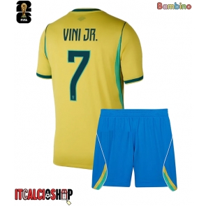 Brasile Vinicius Junior #7 Prima Maglia Bambino Mondiali 2026 Manica Corta (+ Pantaloni corti)